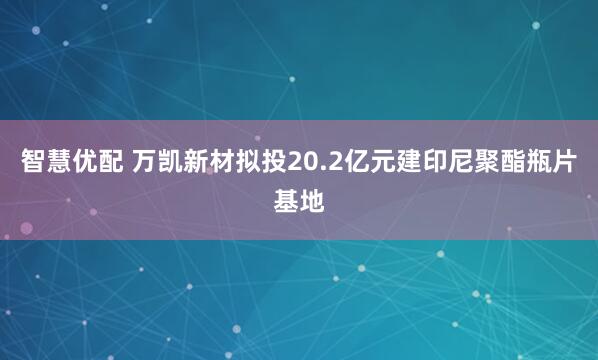 智慧优配 万凯新材拟投20.2亿元建印尼聚酯瓶片基地